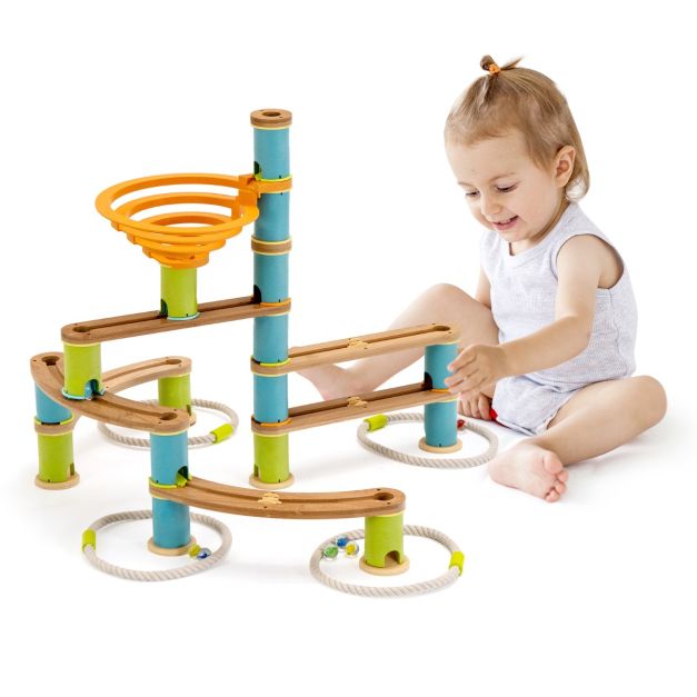 Murmelbahn aus Bambus Murmelspielzeug 111-teiliges Spielzeugset mit Murmeln  fr Kinder