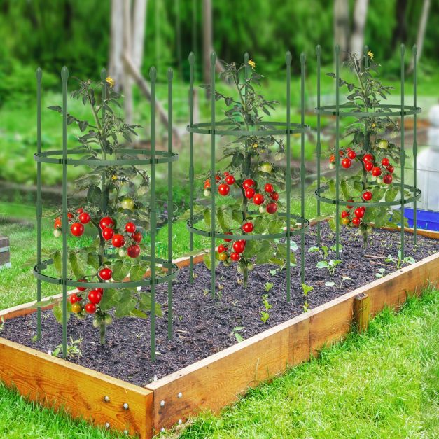 3er Set Tomaten Rankhilfe mit Verstellbare Hhe & 2 Ringe Pflanzenkfig  Pflanzensttze 102 cm Hoch - Costway
