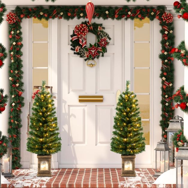 120 cm Knstlicher Weihnachtsbaum im Topf mit Beleuchtung & Timer  Tannenbaum Topfbaum - Costway