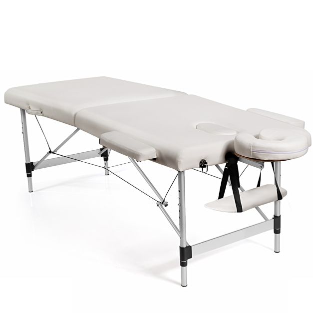 Alu Massagetisch mit Tragetasche 2-Fach Faltbares Massagebett mit  abnehmbarer Kopfstütze und Armlehnen - Costway