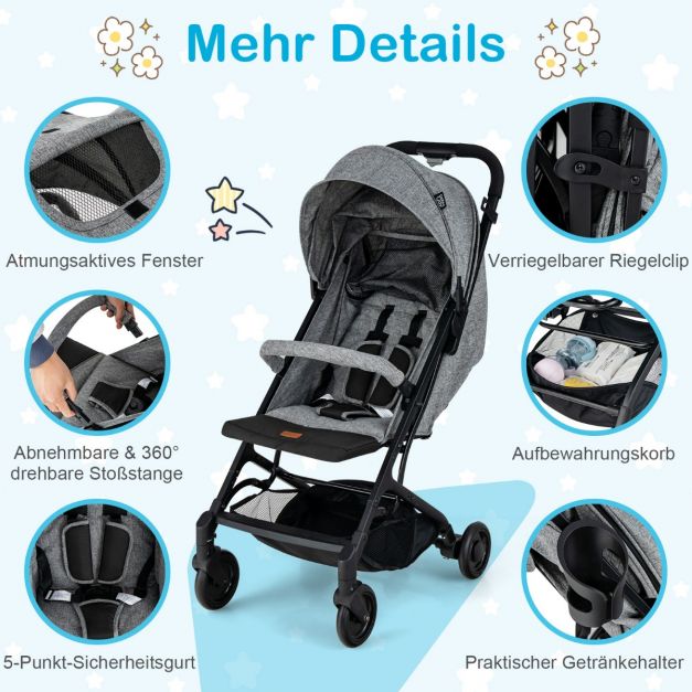 Klappbarer Kinderwagen Tragbarer Reisewagen fr Kinder 79 x 47 x 97 cm Grau