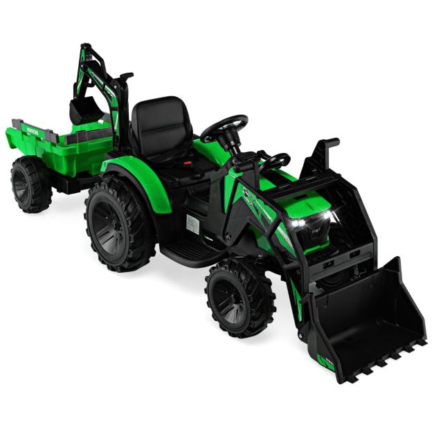 12V Kinder Traktor mit Anhänger & Grabschaufel & MP3-Player für Kinder von  3-8 J. Grün - Costway