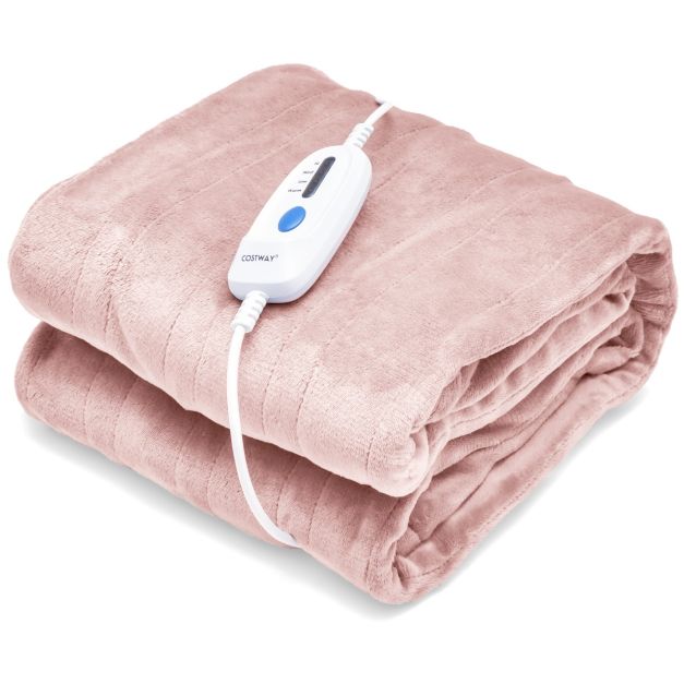 Heizdecke mit Abschaltautomatik & 4 Temperaturstufen & Timer &  Überhitzungsschutz Rosa - Costway