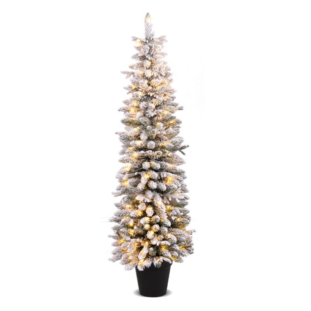 Bleistift Weihnachtsbaum mit Schnee Tannenbaum knstlich mit Beleuchtung  180 cm - Costway
