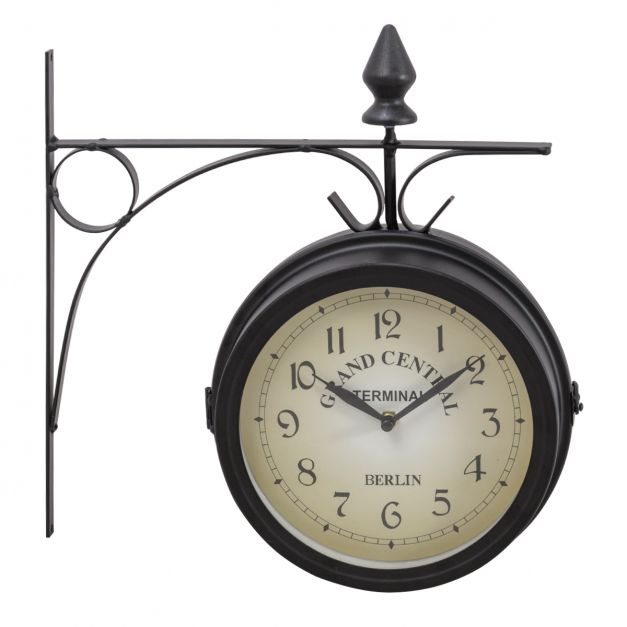 Doppelseitige Bahnhofsuhr Retro Antik Design Elegante Optik Schmiedeeisern Uhr 