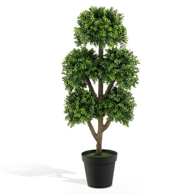 115 cm Knstlicher Buchsbaum im Topf mit 5 Kugeln Kunstpflanze Dekopflanze  Kugelbaum