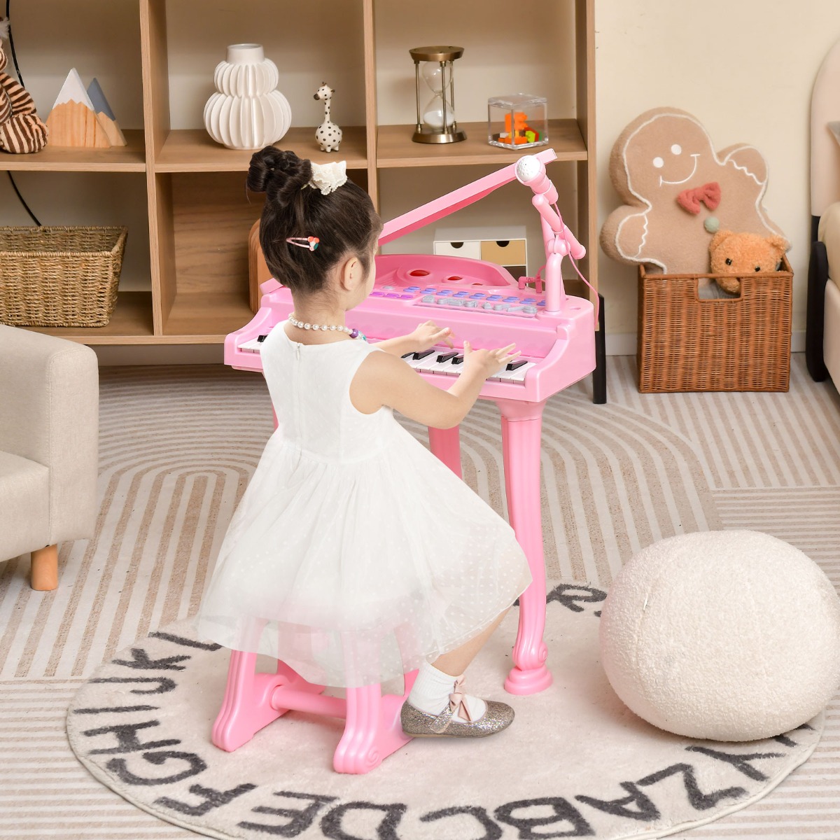 Costway 31 Tasten Kinder Keyboard mit Hocker Kinderklavier Spielzeugklavier 35 x 30 x 55 cm Rosa