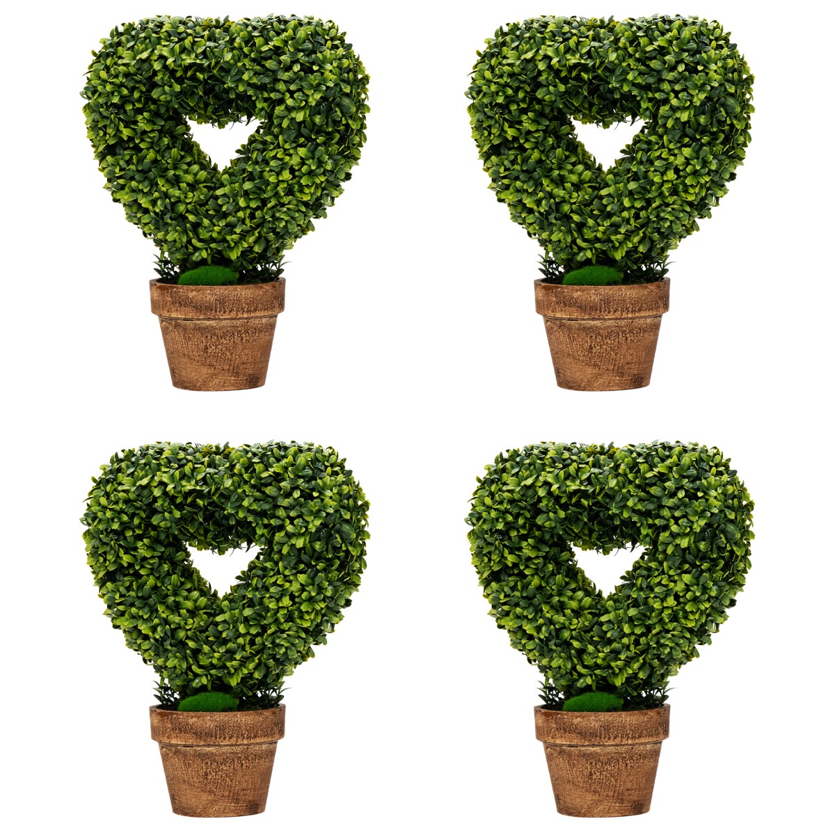 Costway 4er Pack Mini Künstliche Pflanzen in Herzform mit Papiertöpfen 30 x 30 x 37 cm