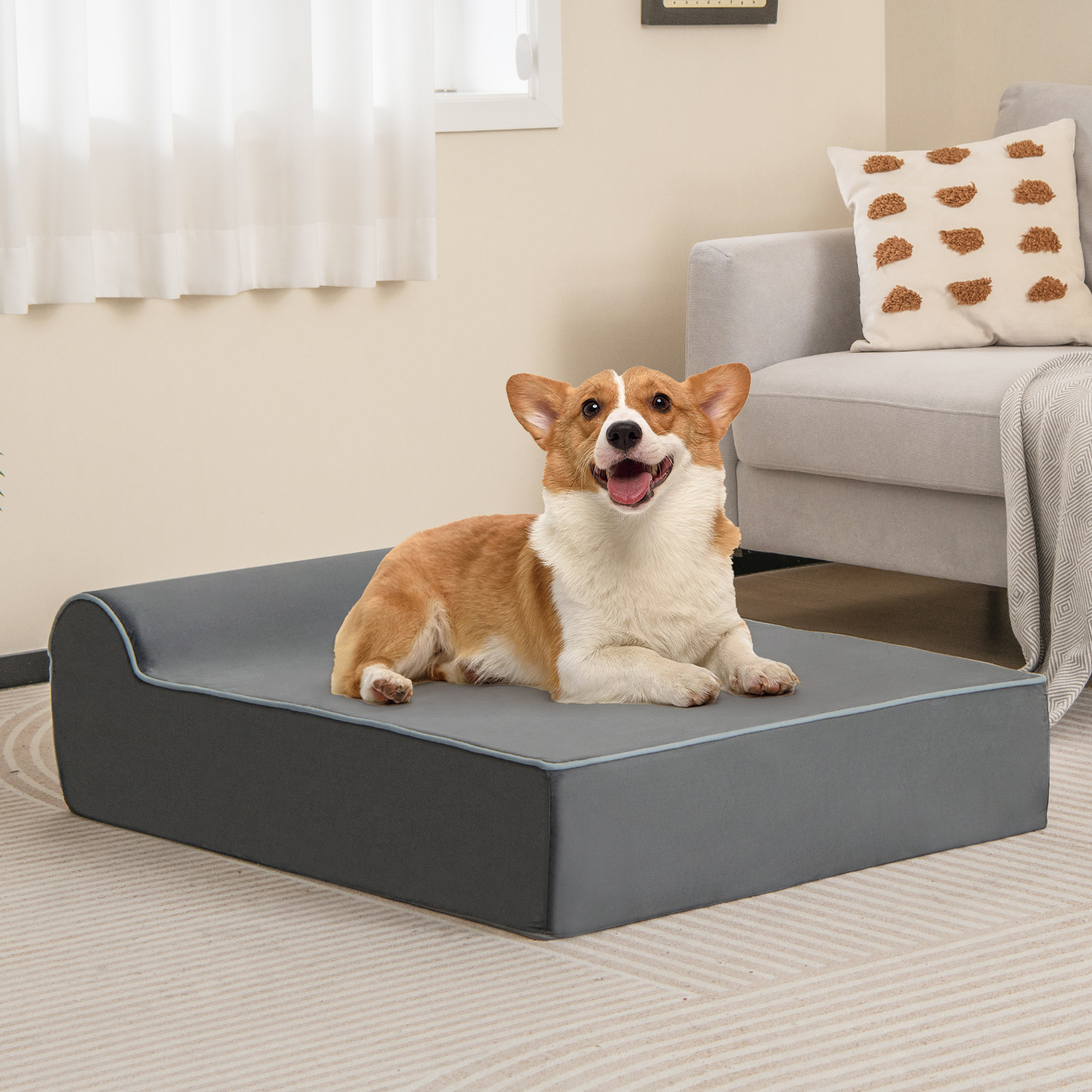 VEVOR Hundebett Fr Menschen & Hunde 176x122x24 Cm  Memory-Schaum Grau Mit  Reiverschluss