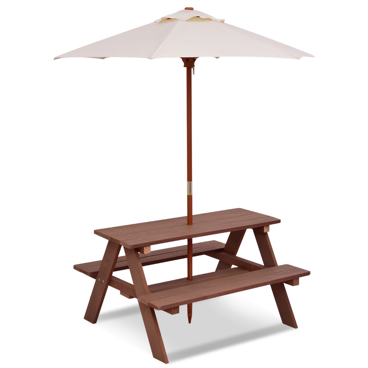 3-in-1-Picknicktisch mit Sonnenschirm Outdoor-Aktivitätstisch 89 x 79 x 50 cm Walnuss