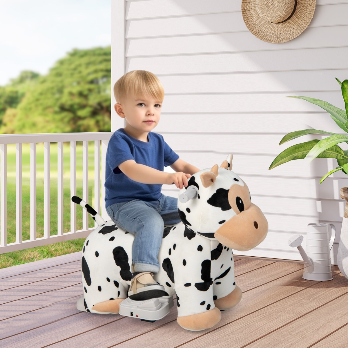 Elektrisches Aufsitzspielzeug in Tierform Plüschauto Spielzeugauto für Kinder ab 3 Jahre Weiß