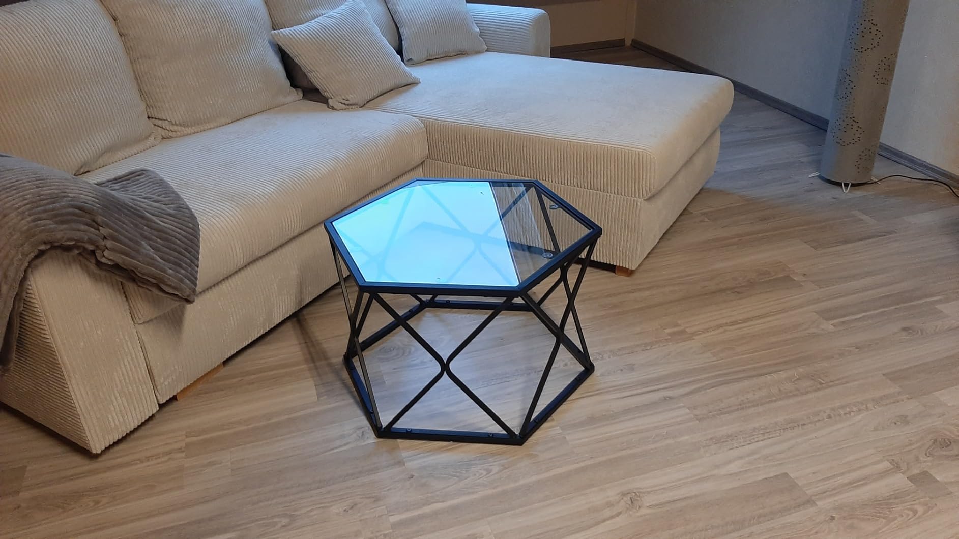 Couchtisch Sechseckiger Beistelltisch aus Geometrischem Gehärteter - Glas Glasplatte Schwarz mit Costway